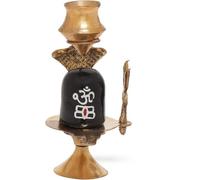 Zig Zag Shiva Shivling con Shesnag, Trishul y Brass Matki para Pooja, decoración (artículos de Pooja para el hogar) (4 pulgadas, pequeño Lord Shiv Ling)