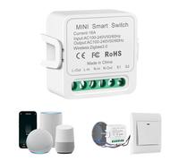 Zigbee Interruptor inteligente, ZigBee Mini Smart Switch 16A, Interruptores inteligentes compatible con Smart Life, Tuya app, Alexa, Neutral Wire Required,100V-240V