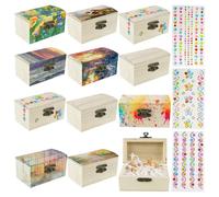 ZIGefofo 12 Piezas Cofre del Tesoro de Madera con 3 Pegatinas Cajas de Madera para Decorar Pequeñas Rectángulo Creativas para Niños Set de Manualidades Fiesta Pirata Cumpleaños Bricolaje