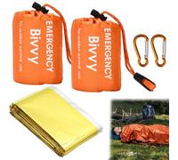 ZIGefofo 3 Piezas Saco de Dormir Termico Supervivencia Ligero y Manta Termica Emergencia Oro Plata Saco de Vivac Impermeable con 2 Mosquetones para Cámping Excursionismo Trekking al Aire Libre
