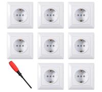 ZIGefofo 8 Piezas Enchufe de Pared Empotrado Schuko Enchufe Simple 16A 250V Toma de Corriente Superficie Blanco Enchufes Empotrar con Destornillador para Cocina Dormitorio Oficina (82 mm x 82 mm)