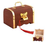 ZIGefofo Cofre del Tesoro de Madera con Candado Vintage Hucha Madera Niño Creativas Cofre del Tesoro de Juguete Joyero para Cumpleaños Fiesta Pirata Almacenamiento Decoración - 14.5×10×10cm