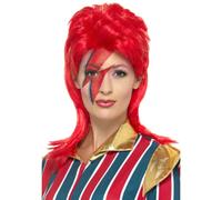 Ziggy Stardust Peluca David Bowie Rojo Salmonete Pop Estrella Adulto Fancy Dress