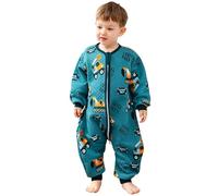 ZIGJOY Saco de Dormir con Piernas para Bebé 1.5 TOG Cremallera de Cadera Manga Larga Algodón Pijama Manta con pies Mamelucos Mono Niño Niña Unisex para Todo el año 18M-3 años Excavador