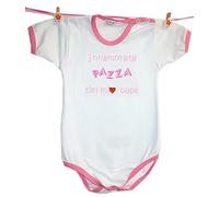 Zigozago Body de manga corta hecho a mano de algodón con inscripción “Locamente enamorada de mi papá” - Talla 0 meses, 50-56 cm, Color Rosa