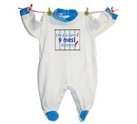 Zigozago - Pelele fabricado en Italia - Body hecho a mano con bordado "HO FACTO 9 Mes DENTRO" turquesa 68 cm