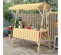 ZIGTUEI Genérico Puesto De Mercado con Toldo, Carrito De Comida Callejera De Madera, Puestos Plegables, para Venta De Alimentos,para Puestos Callejeros, Ferias De Artesanía(Yellow,150cm/59in)