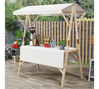 ZIGTUEI Genérico Puesto De Mercado con Toldo, Carrito De Comida Callejera De Madera, Puestos Plegables, para Venta De Alimentos,para Puestos Callejeros, Ferias De Artesanía(White,150cm/59in)