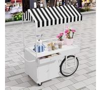 ZIGTUEI Genérico Puesto De Mercado con Toldo, Carrito De Vendedor De Comida, Carrito De Comida Móvil, para Ferias De Artesanías, Mercados Callejeros Y Ferias De Artesanía(White,140cm/55.1in)