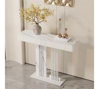 ZIGTUEI Mesa Consola Moderna, Mesa De Pasillo De Lujo, Estructura de Metal, Industrial para Entrada, para Sala De Estar, Pasillo, Entrada(White B,140cm/55.1in)