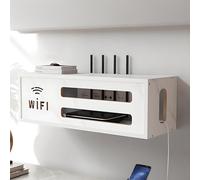 ZIGTUEI Scatola Porta Router WiFi Da Parete, Mobiletto Portaoggetti per Router WiFi, Organizzatore In Legno, Immagazzinaggio Nascondi Cavi, per Soggiorno, Casa E Ufficio(White)