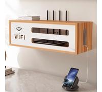 ZIGTUEI Scatola Porta Router WiFi Da Parete, Mobiletto Portaoggetti per Router WiFi, Organizzatore In Legno, Immagazzinaggio Nascondi Cavi, per Soggiorno, Casa E Ufficio(Brown)