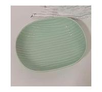 ZIGUIhsou-11 plato hondo Plato de cena verde menta, plato cerámica a rayas, ovalado, largo, hondo for ensalada Dim Sum fruta, sopa pequeño