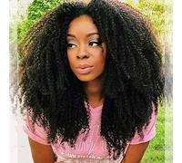 ZigZag Hair Pelucas de cabello humano brasileño rizado afro de 13 x 6 pulgadas con encaje frontal prearrancado para mujeres negras, densidad del 130 % con abuelitos (16 pulgadas, densidad del 150 %)