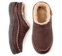 Zigzagger Pantuflas tipo mocasín mullidas para hombre para interiores y exteriores, café, 43.5 EU