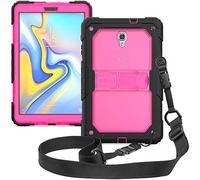 ZiHang Funda Compatible con Samsung Galaxy Tab A 10.5 T590 T595 - Resistente a Prueba de Choques Carcasa con Soporte Integrado y Correa de Hombro Conectable (Negro/Rosa Rojo)