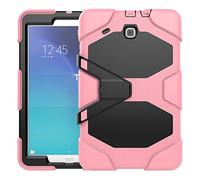 ZiHang Funda Galaxy Tab E 9.6 Híbrido Tres Capas PC + Silicona Funda Carcasa a Prueba de Golpes Kickstand Robusto Defender Cover para Samsung Galaxy Tab E 9.6 T560 T561 T565 (Rosado)