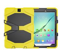 ZiHang Funda Galaxy Tab S2 9.7 Híbrido Tres Capas PC + Silicona Funda Carcasa a Prueba de Golpes Kickstand Robusto Defender Cover para Samsung Galaxy Tab S2 9.7 T810 T815 (Amarillo)