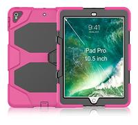 ZiHang Funda iPad Pro 10.5 Híbrido Tres Capas PC + Silicona Funda Carcasa a Prueba de Golpes Kickstand Robusto Defender Cover para iPad Pro 10.5 (Rosa roja)