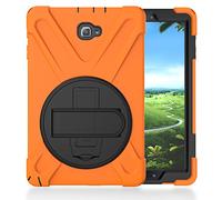 ZiHang Funda para Galaxy Tab A 10.1, Protección Antivibración Funda Resistente con Soporte Giratorio de 360 Grados y Correa de Mano Compatible con Samsung Galaxy Tab A 10.1 P580 P585 (Naranja)