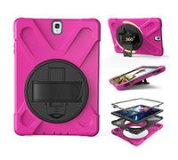 ZiHang Funda para Galaxy Tab S3 9.7, Protección Antivibración Funda Resistente con Soporte Giratorio de 360 Grados y Correa de Mano Compatible con Samsung Galaxy Tab S3 9.7 T820 T825 (Rosa roja)