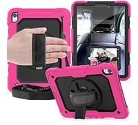 ZiHang Funda para iPad Pro 11 2018, 3-en-1 Funda Silicona Resistente Antigolpes con Soporte y Correa de Mano y Bandolera, [360 Grados de Rotacion] Funda para iPad Pro 11 2018 (Rosa roja)