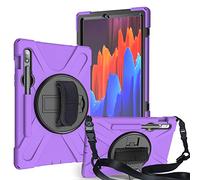 ZiHang Funda Samsung Galaxy Tab S7 11 T870 T875, Híbrido Tres Capas Funda Carcasa Protector con Correa de Bandolera/Correa de Mano/Portalápiz, 360 Rotación Kickstand para Galaxy Tab S7 11" (Púrpura)