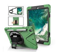 ZiHang iPad 9.7 2017/2018 Funda, Carcasa Rugosa con Soporte Rotativo Portalápiz Asa de Mano Correa de Hombro, Funda Rugerizada Antigolpe para iPad 9.7 2017/2018 (Ejercito Verde)