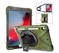 ZiHang iPad Pro 10.5 Funda, Carcasa Rugosa con Soporte Rotativo Portalápiz Asa de Mano Correa de Hombro, Funda Rugerizada Antigolpe para iPad Pro 10.5 (Verde Oscuro)