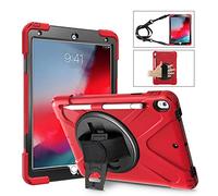 ZiHang iPad Pro 10.5 Funda, Carcasa Rugosa con Soporte Rotativo Portalápiz Asa de Mano Correa de Hombro, Funda Rugerizada Antigolpe para iPad Pro 10.5 (Rojo)