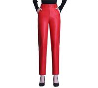 ZIHDKE 1 pantalón de otoño for mujer, cintura alta, recto, ajustado, cuero, informal, hasta el tobillo Para Mujer(Red,L)