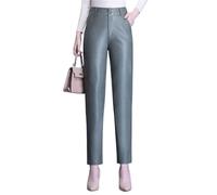 ZIHDKE 1 pantalón de otoño for mujer, cintura alta, recto, ajustado, cuero, informal, hasta el tobillo Para Mujer(Green,L)