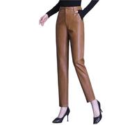 ZIHDKE 1 pantalón de otoño for mujer, cintura alta, recto, ajustado, cuero, informal, hasta el tobillo Para Mujer(Coffee,3XL)