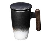 ZIHDKE Ceramic Tea Cup Vintage Thermal Mug With Infuser Lid Coffee Mugs Wooden Handle 400ML Personalized Gifts para Cafe(Color2)