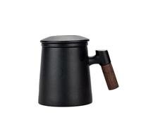 ZIHDKE Ceramic Tea Cups, Mugs With Lids, Filtered Water Separation Coffee, Beverage para Cafe(Black)