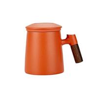 ZIHDKE Ceramic Tea Cups, Mugs With Lids, Filtered Water Separation Coffee, Beverage para Cafe(Orange)