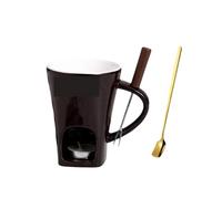 ZIHDKE Chocolate Fondue Cup Candle Ceramic Mug Heating Cheese Creative Coffee With Fork Melter Cups para Cafe(Black)