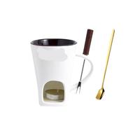 ZIHDKE Chocolate Fondue Cup Candle Ceramic Mug Heating Cheese Creative Coffee With Fork Melter Cups para Cafe(White)