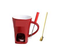 ZIHDKE Chocolate Fondue Cup Candle Ceramic Mug Heating Cheese Creative Coffee With Fork Melter Cups para Cafe(Red)