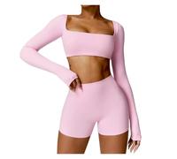 ZIHDKE Conjuntos De Gimnasio para Mujer 1 Set Yoga Suit Sports Set Women Quick-Drying Gym Set Women Tracksuit Running Workout Long Sleeve Sports Shirt Yoga Clothing para Yoga Y Entrenamiento(Pink,M)