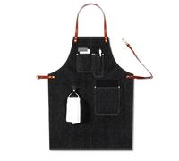 ZIHDKE Delantal de trabajo ajustable y extraíble con correa de cuero y múltiples bolsillos for barista, uniforme de chef, camarero, vaquero, 2 unidades para Soldadura, Herrero(Black A)