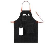 ZIHDKE Delantal de trabajo ajustable y extraíble con correa de cuero y múltiples bolsillos for barista, uniforme de chef, camarero, vaquero, 2 unidades para Soldadura, Herrero(Black C)