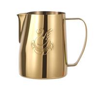 ZIHDKE Jarra Leche Barista Jarra de Espuma de Leche humeante, Jarra de Leche Antiadherente de Acero Inoxidable, Taza de Flores, Perfecta for café, Capuchino, Latte(Gold Shiny)