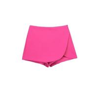 ZIHDKE Pantalones Cortos Mujer Verano 1 PCS Asymmetric Skirt Shorts For Ladies High Waist Shorts Women Solid Color Versatile Mini Shorts Femme Culotte Ideales para El Verano(Rose Red,S)