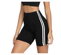 ZIHDKE Pantalones Cortos Mujer Verano 1 PCS Contrast Striped Side Shorts Active Wear Women Skinny Biker Shorts Summer Fitness Casual Black Shorts Pantalones Ideales para El Verano(L)