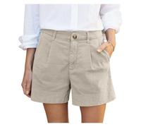 ZIHDKE Pantalones Cortos Mujer Verano 1 PCS Women's Summer Shorts Soft Stretch Twill Shorts with Side Pockets Solid Straight Button Daily Commute Comfy Shorts Ideales para El Verano(Khaki,XXXL)