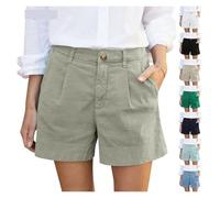 ZIHDKE Pantalones Cortos Mujer Verano 1 PCS Women's Summer Shorts Soft Stretch Twill Shorts with Side Pockets Solid Straight Button Daily Commute Comfy Shorts Ideales para El Verano(Light Green,L)