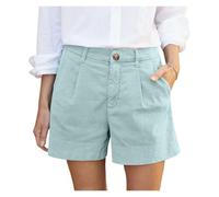 ZIHDKE Pantalones Cortos Mujer Verano 1 PCS Women's Summer Shorts Soft Stretch Twill Shorts with Side Pockets Solid Straight Button Daily Commute Comfy Shorts Ideales para El Verano(Cyan,XXXL)