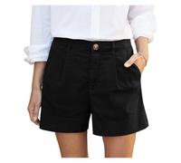 ZIHDKE Pantalones Cortos Mujer Verano 1 PCS Women's Summer Shorts Soft Stretch Twill Shorts with Side Pockets Solid Straight Button Daily Commute Comfy Shorts Ideales para El Verano(Black,L)
