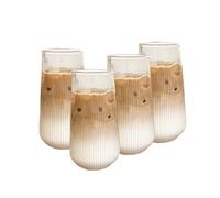 ZIHDKE Vertical Striped Glass Heat-Resistant Water Cup Milk Juice Iced Coffee Summer And Winter Drinking Ware para Cafe(4PCS L)